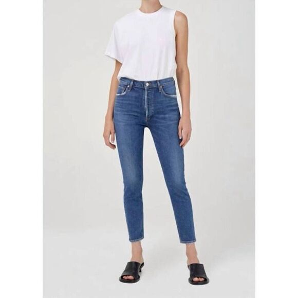 Agolde Nico High Rise Slim Fit Button Fly Cycle Wash Distressed Jean NWT Size 25 - Picture 1 of 8